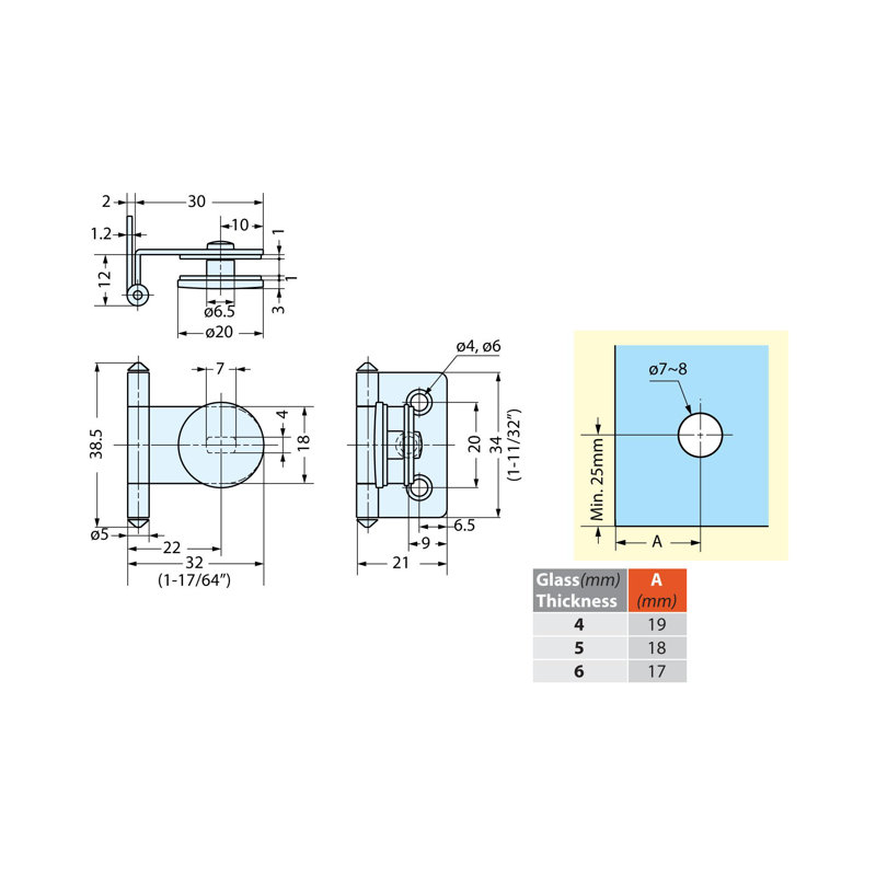 Sugatsune Stainless Steel Inset Glass Door Hinge For Glass And Acrylic Cabinet Doors