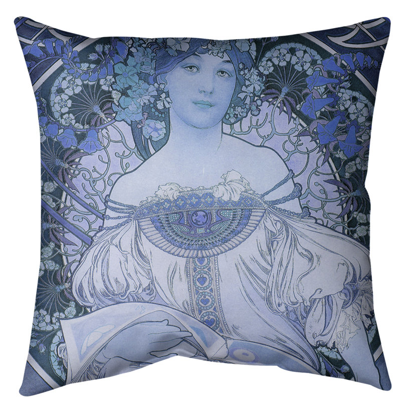 Coussin de lecture Alphonse Mucha Lady - Standard, 40 po x 40 po, bleu