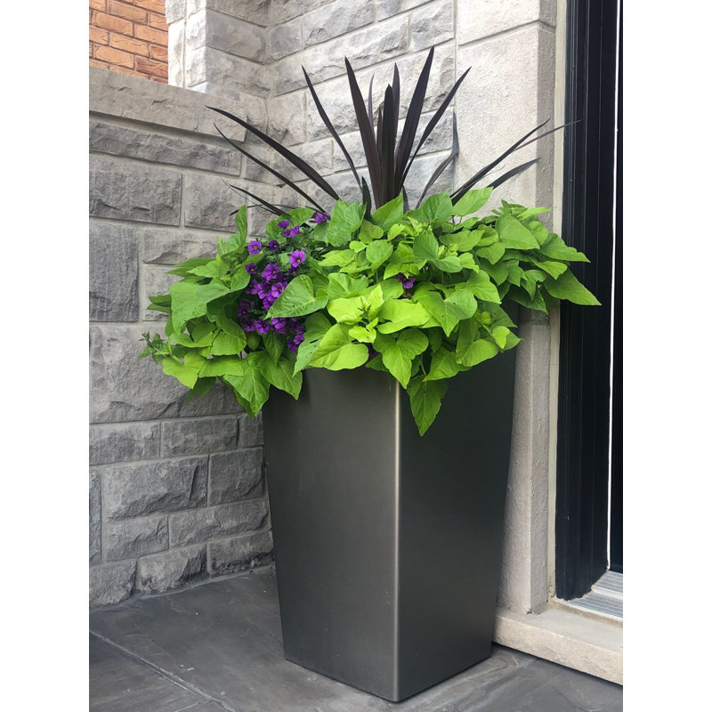 Byrum Plastic Self-Watering Indoor/Outdoor Pot Planter, Matte Granite, 21.5" H x 11" W x 11" D