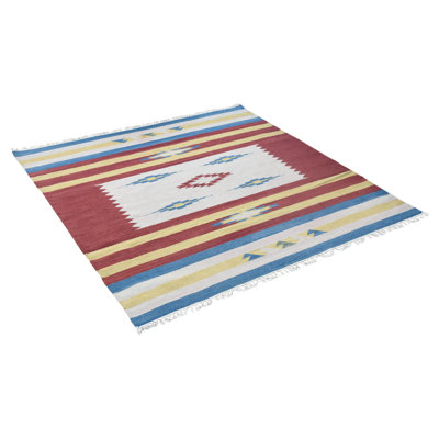 Manns Hand Woven Flat Weave Kilim Wool Eco-Friendly Area Rugs  - Square,Multicolor, Contemporary Modern Design, Low Pile  Handmade Area Rugs for Living Room, Bed Room