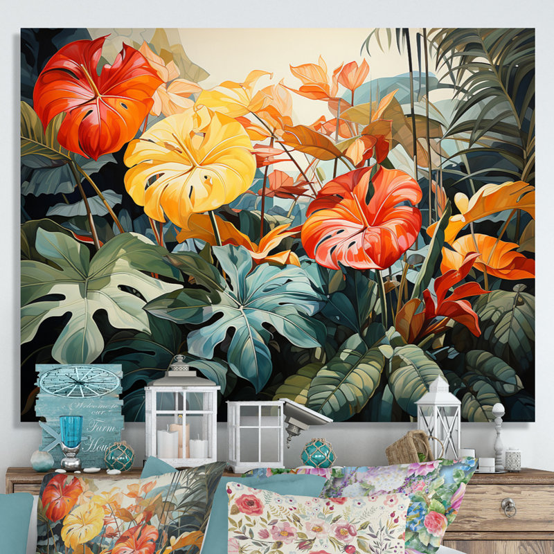 Orange tropical et feuillage vert I, H 12 po x l 20 po x P 1 po, Toile tendue