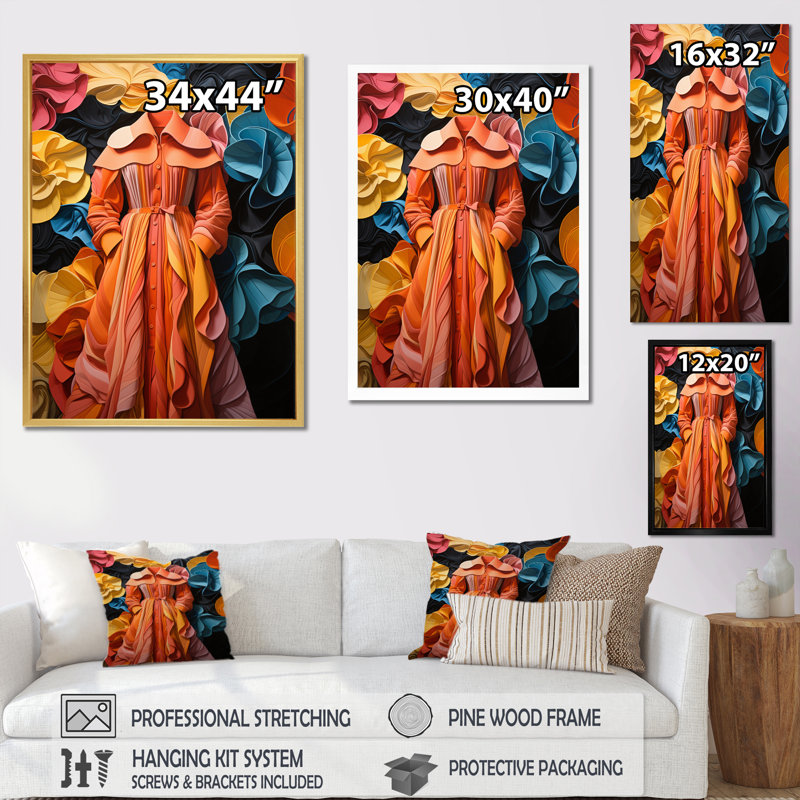 Impression sur toile Fashion Haute Couture Elegance II, Encadrement doré, H 44 po x l 34 po x P 1,5 po