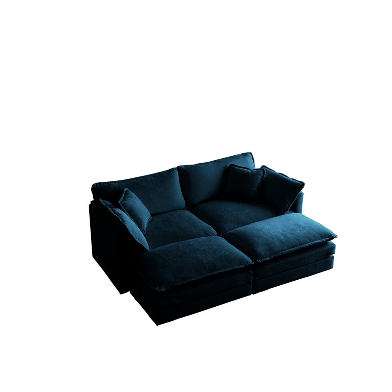 Ensemble de 4 canapés modulaires en chenille bleue 2 places avec repose-pieds 2 places