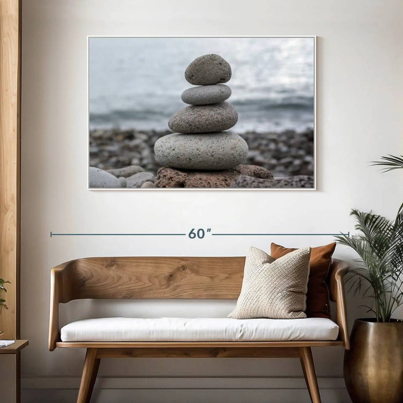 Pierres empilées, Cadre flottant blanc, 46 po x 31 po