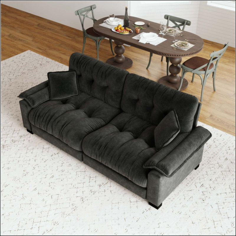 Canapé moderne plissé en chenille 3 places avec support à ressorts durable et coussins en mousse épaisse et dense