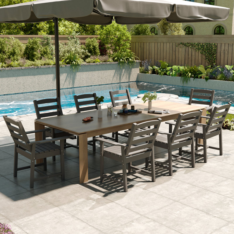 Chaise de salle à manger intérieure / extérieure en PEHD toutes saisons avec accoudoirs larges, 8, Grey