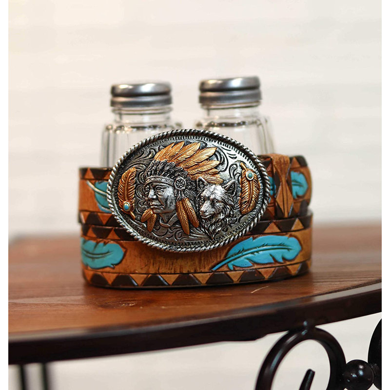 Foundry Select Hiltner Western Native American Native Chief and Wolf Salt and Pepper Shaker Set
