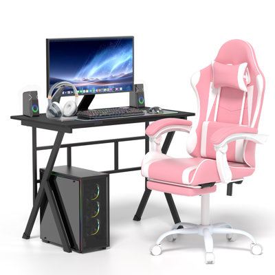 Gaming Desk & Chair Combo Set, Carbon Fiber Computer Table With Adjustable Ergonomic Chair For Home Office