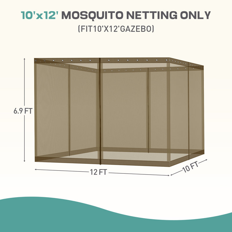 Moustiquaire pour pavillon de jardin Aoodor, Brun, H 82,68 po x l 120 po x P 144 po