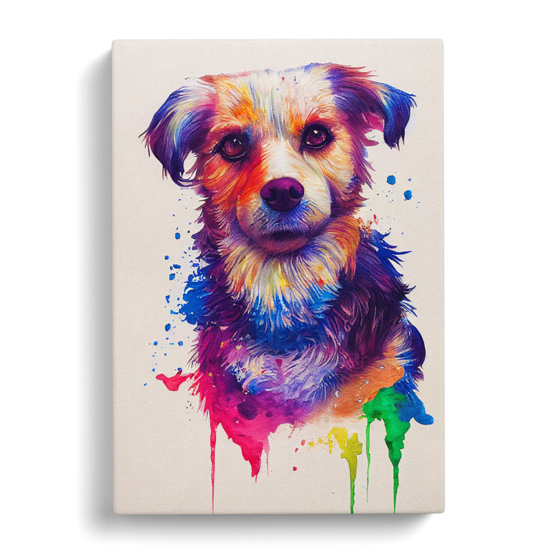 Colourful Dog Painted - Painting, Wrapped Canvas, 50cm H x 35cm W x 3cm D, No Matte