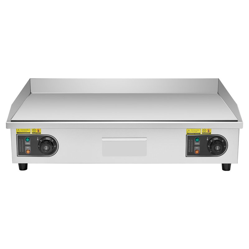 Commercial Electric Griddle, 28.54 x 15.75 inches, 4400W, 122-570°F Adjustable Temp Control, Stainless Steel Body, Half Grooved Half Flat, with 2 Spatulas, 2 Brushes, and 4 Foot Pads, for Steak