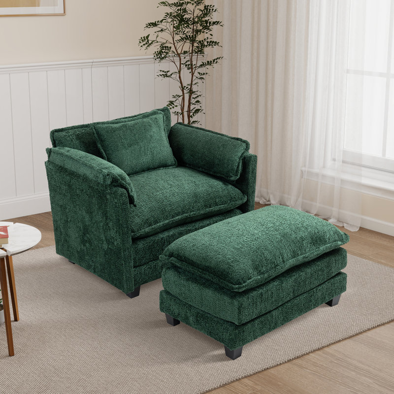 Fauteuil d'appoint surdimensionné avec repose-pieds l 39,74 po, Polyester vert foncé