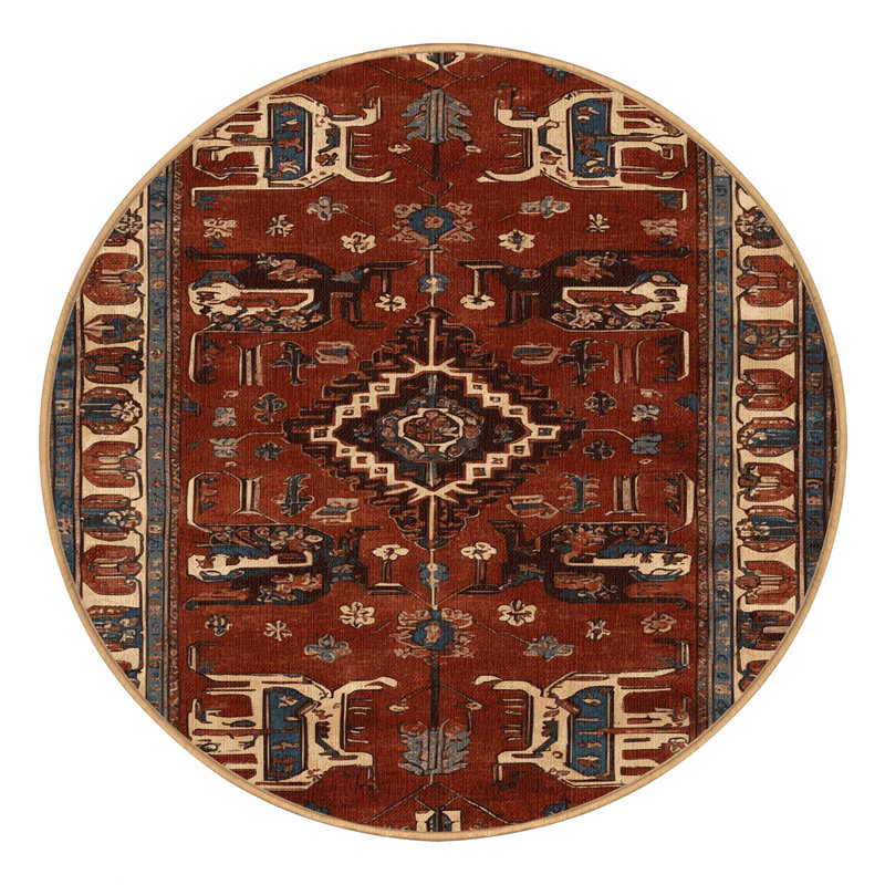 Machine Washable Persian Brown Area Rug, Round 7'
