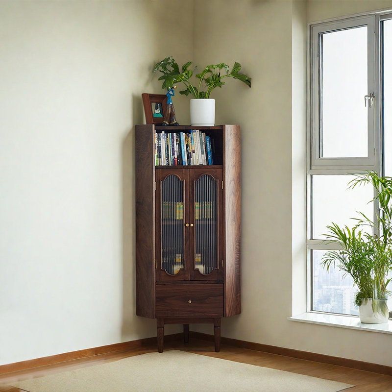 Bibliothèque d'angle en bois massif de style japonais