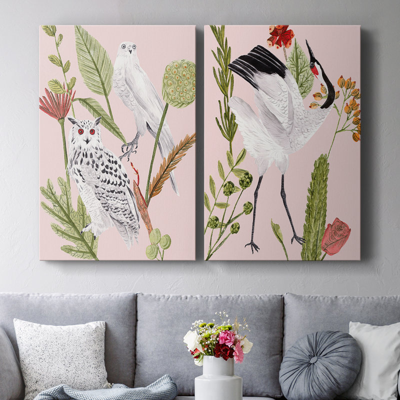 Oiseaux en mouvement - Toile tendue avec châssis V-Premium - Prêt à être accroché, H 27 po x l 36 po