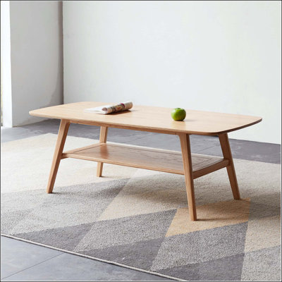 Table basse en chêne massif avec rangement double couche