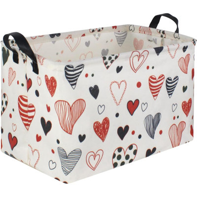 Panier de rangement rectangulaire pour enfants, organisateur de panier de rangement pour le cœur. Panier de rangement mignon avec poignées. Panier d'amour, décoration pour chambre de fille, boîte à jouets, panier de livres, panier de cadeaux vide.