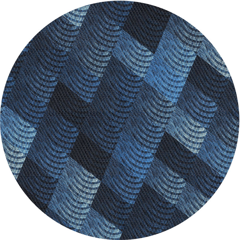 Tapis bleu / noir tissé à la machine, Rond 8 pi