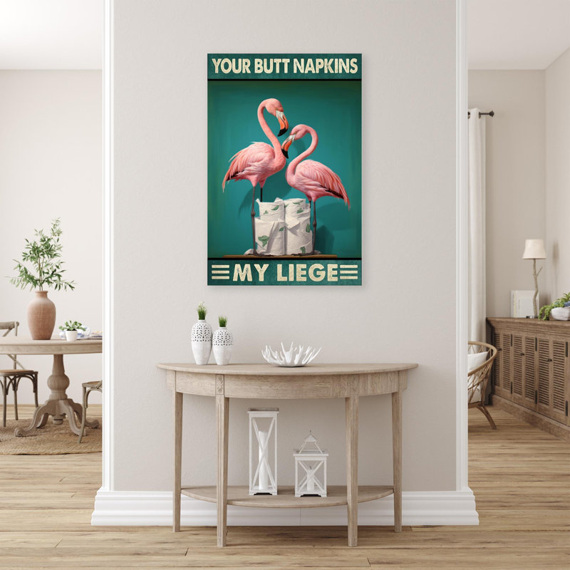 «Flamants roses, vos serviettes de bout à bout My Liege», reproduction d'impression sur toile tendue