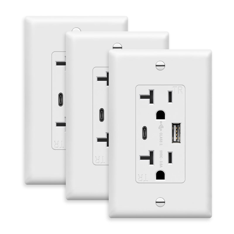 TopGreener 20 Amp Tamper-Resistant Receptacle, 2 Port USB Type C / A Wall Outlet, White (3-Pack)