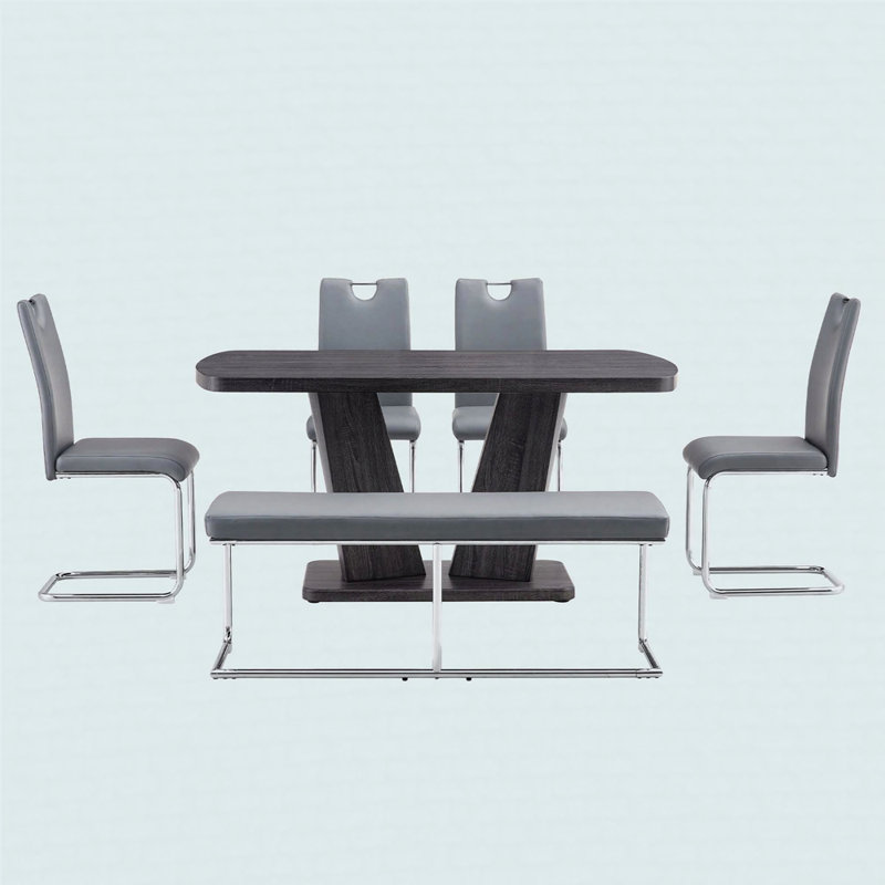 Ensemble de table de salle à manger 6 pièces avec plateau en faux marbre et base en panneau de fibres à densité moyenne de conception moderne
