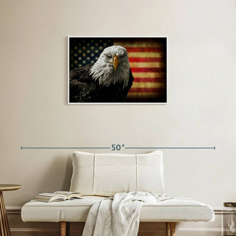 Aigle et drapeau de l'Amérique, Cadre flottant blanc, 31 po x 21 po