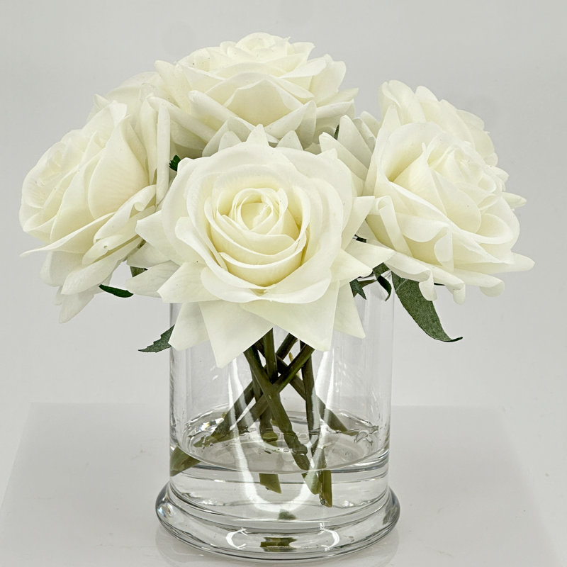 Small Real-Touch Rose Flower Centerpiece Unique Cozy Flower Arrangement, White