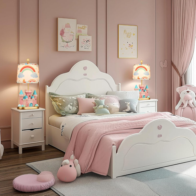 Castle Bedside Table Lamp for Kid,Pink Nursery Lamp for Girl Bedroom Nightstand Decor, Cute Desk Lamp for Study Room