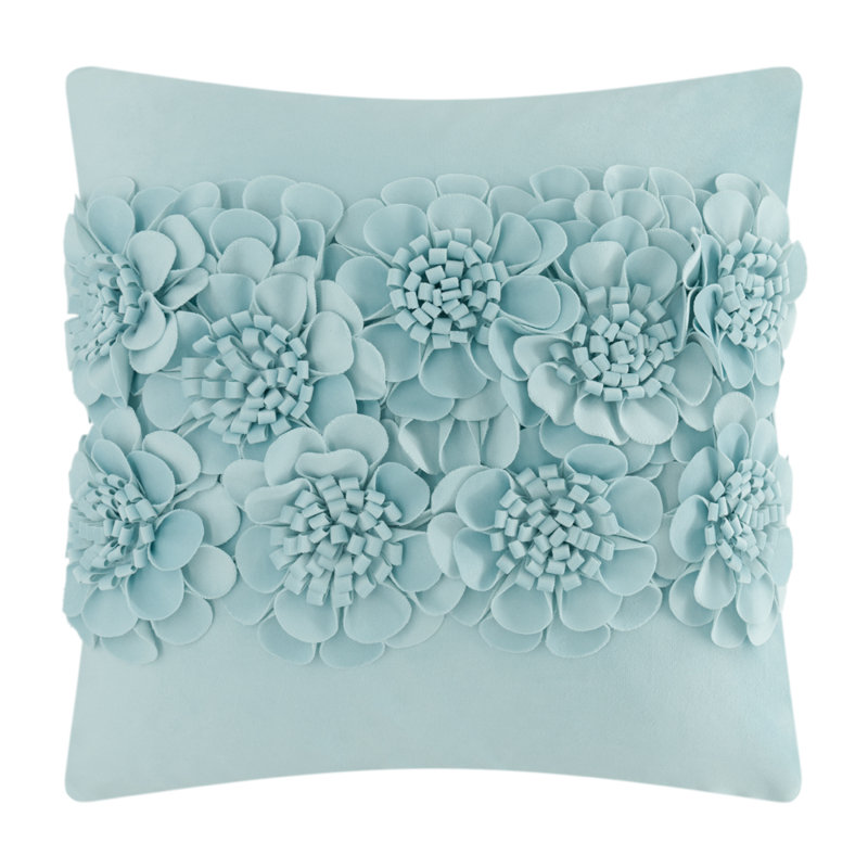  3D Flower Throw Pillow Cover Handmade Appliqued Accent Pillow Case Bed Cushion Cover, Sky Blue