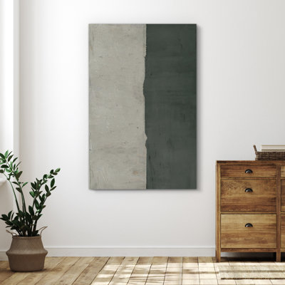 Minimal Landscape Mid-Century Green Neutral Minimalist Modern Large Framed Canvas Print Wall Art