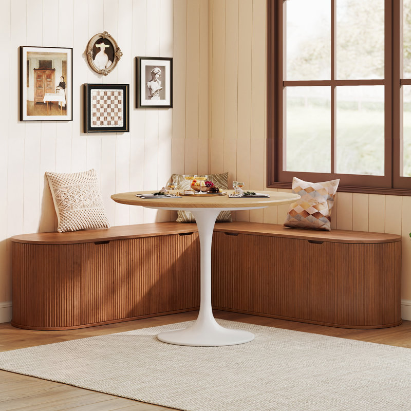 Banc de coin-repas en L avec rangement escamotable, Brun