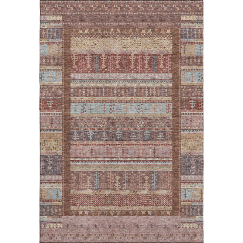 Premium Machine Washable Mayfield AMF2160 Striped Rug, Paprika, Rectangle 2'6" x 3'10"