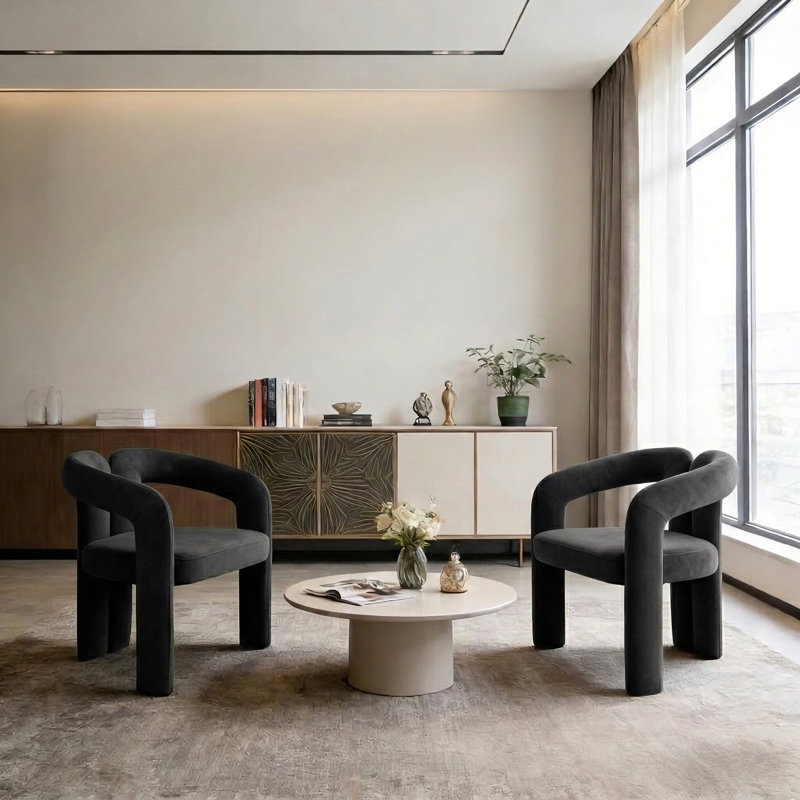 Élégant ensemble de 2 fauteuils rembourrés pour salle de réception et salle à manger, Noir