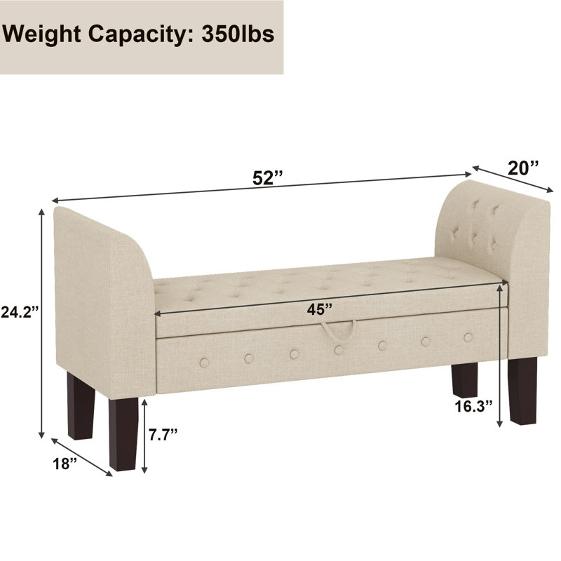 Hannabel Linen Upholstered Storage Bench, Tan