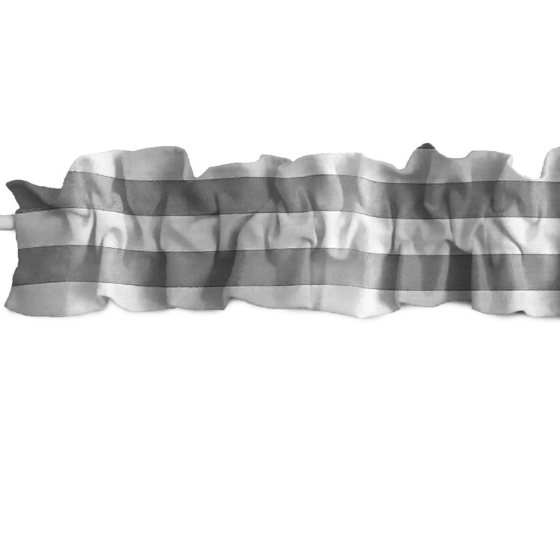 Cantonnière rayée en mélange de coton, Gris, L 120 po x L 9 po