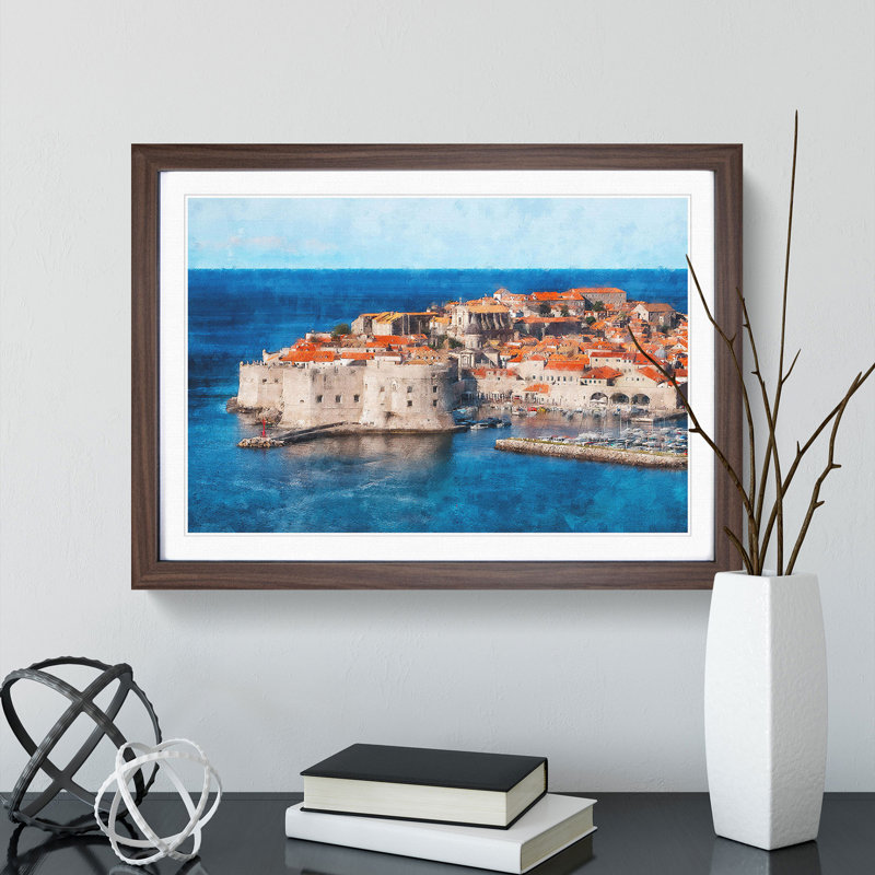 Ancient City Walls of Dubrovnik in Croatia - Framed Print, Walnut Framed, 62cm H x 87cm W x 2cm D