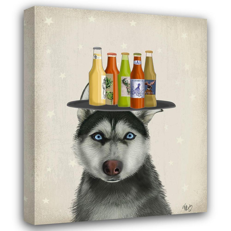 Art graphique sur toile tendue Trinx Fab Funky, titré: Husky 2 Beer Lover, H 18 po x l 15 po