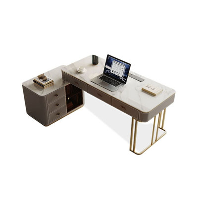 Modern and simple grey rock plate desk with cabinet