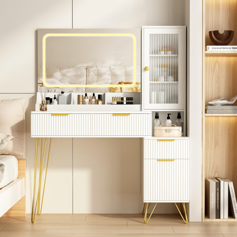 Bureau de maquillage avec miroir lumineux à DEL et tiroirs