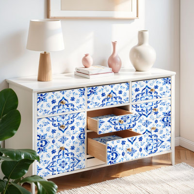 Peel and Stick Wallpaper Contact Paper Portuguese azulejo tile Blue white gorgeous seamless Hand painted Self Adhesive and Removable 17.7in x 118in(45x300cm)