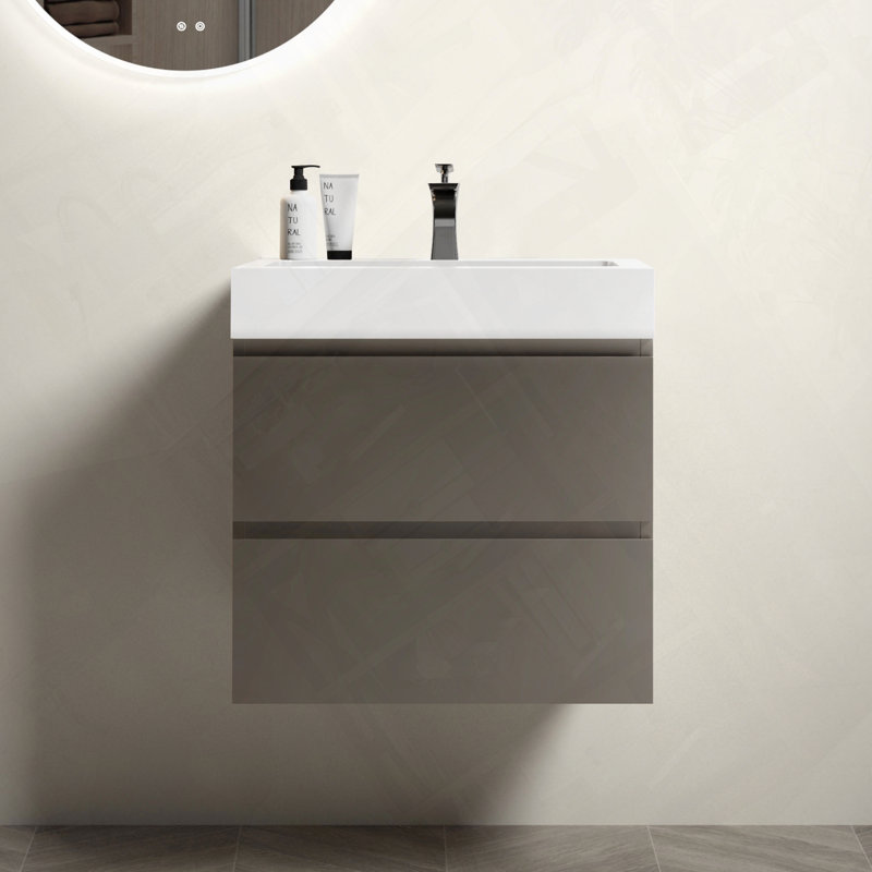 Meuble-lavabo mural flottant avec évier, Gris, 24"