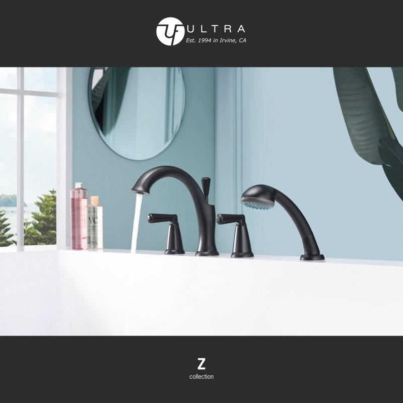 Z Collection Two-Handle Deck-Mount 8.0 gpm Roman Tub Faucet with Pull-Out Hand Shower & Rough-In Valve - Matte Black