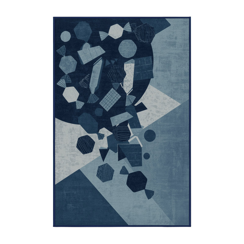 Tapis bleu moelleux moelleux et moelleux à motif de bonbons en forme de bol d'Halloween - reliure marine, 7 x 9