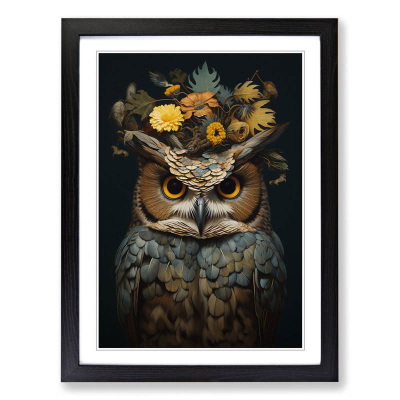 Owl Conceptual - Single Picture Frame Print on Wood, 46" H x 34" W x 2" D, Black