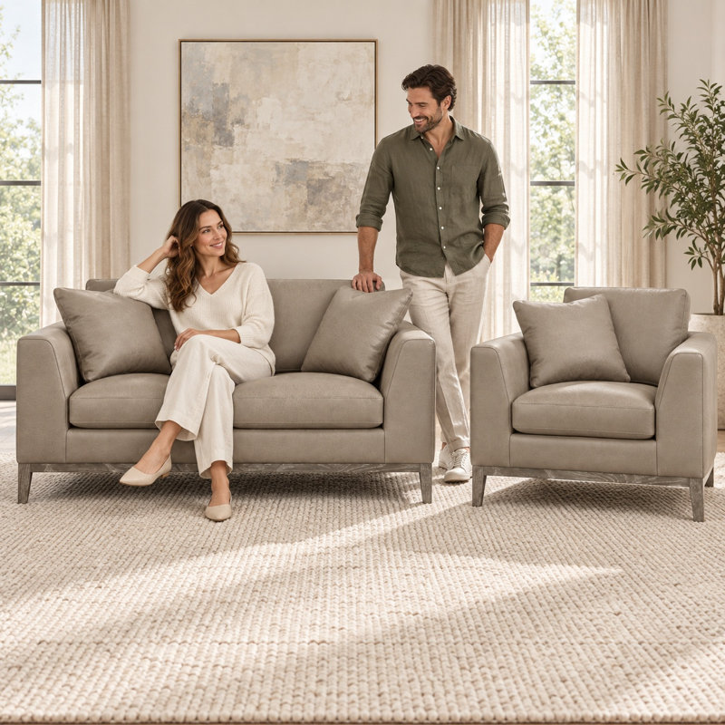 Optima Refined 100% Top Grain Leather Loveseat, Made to Order, Boca Cashmere