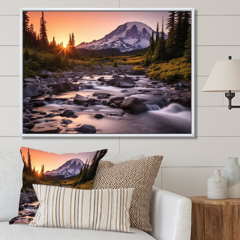 «Washington Mount Rainier National Park II», reproduction d'art sur toile, Cadre flottant blanc, H 34 po x l 44 po x P 1,5 po