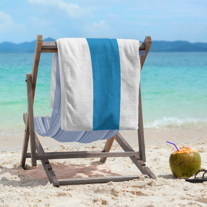 Cotton Blend Beach Towel, Ivory/Blue