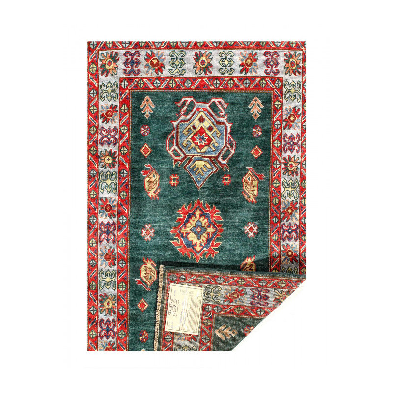 Tapis unique en laine 3 pi x 5 pi Dwaina Vert, Malibu, gris, rouge
