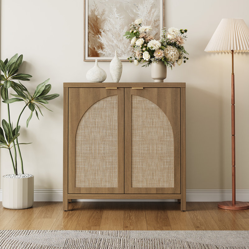 Boho - Buffet en rotin avec tablettes réglables, Chêne caramel