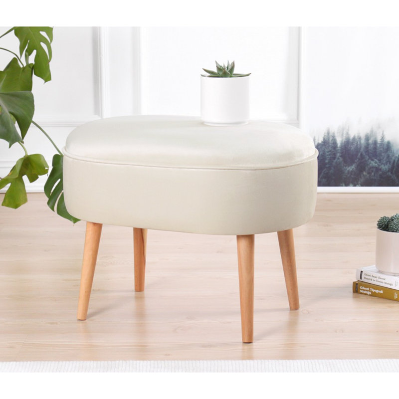 Alagic 63cm Wide Oval Solid Colour Footstool Ottoman, Cream